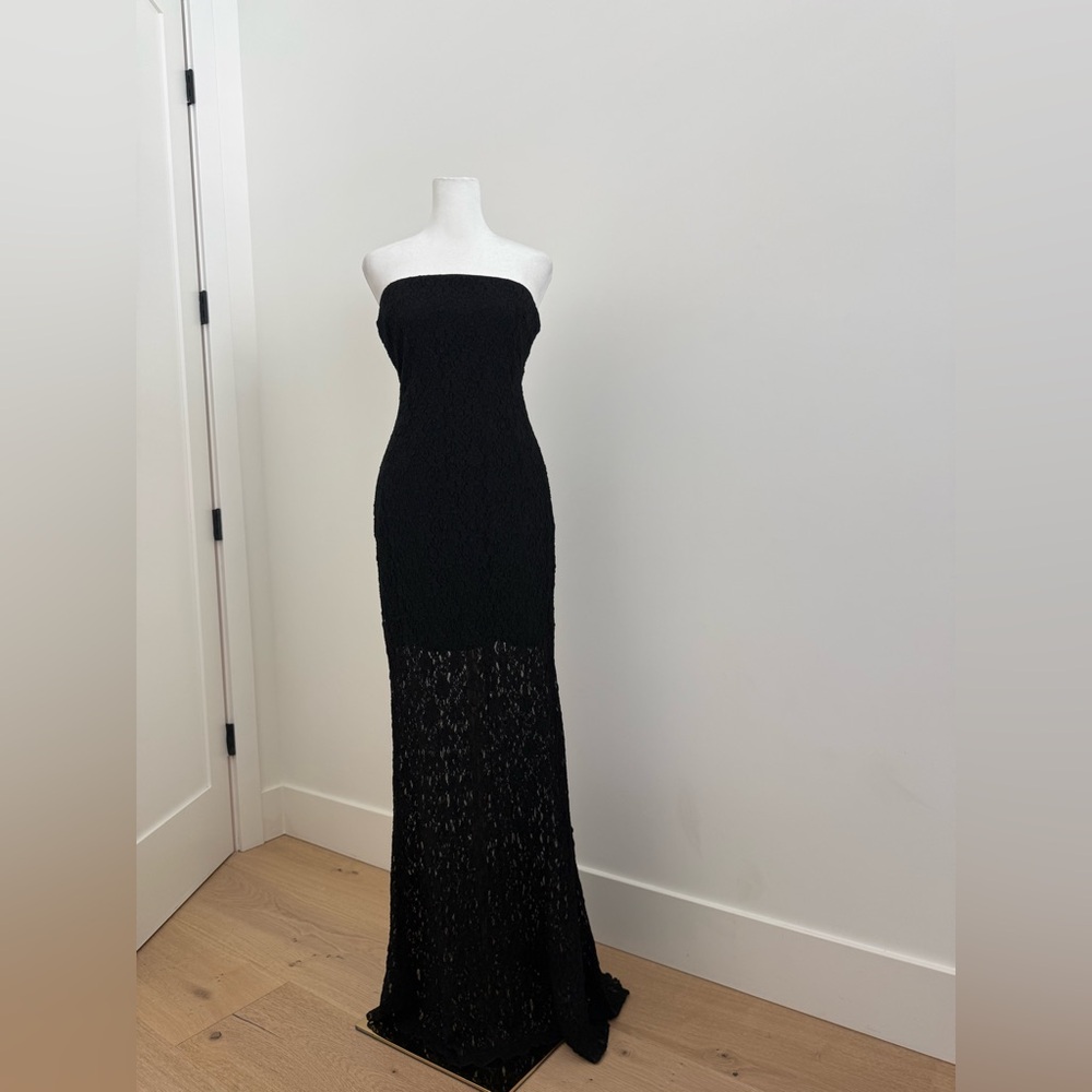 Zara black lace strapless maxi dress sheer hem minimalist euro summer M - Picture 8 of 8